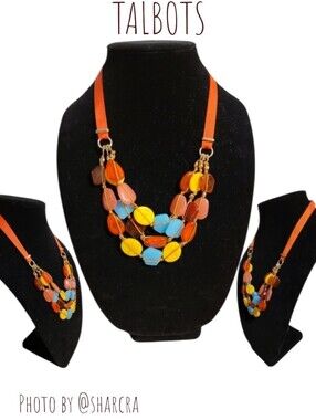 Talbots Women's contemporary chucky, colorful layered necklace red blue orange
